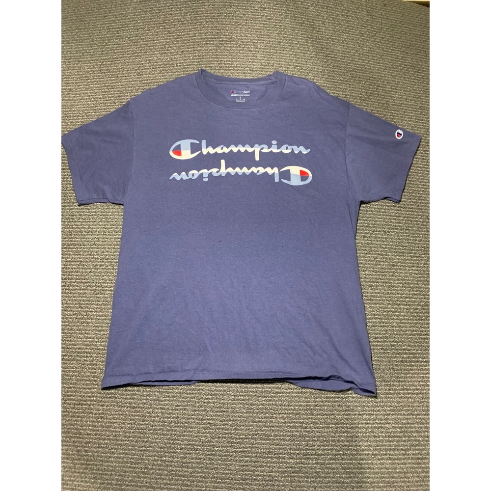 Champion Authentic Athletic Wear Mens T Shirt Mirrored Spell Out Size Large